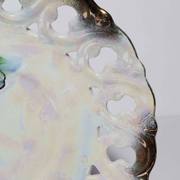 EFCCO Teacup and Saucer Blue White Textured Flowers Reticulated Opalescent - Picture 9 of 10